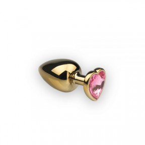 Анальная пробка,Gold Heart Pink Topaz, M