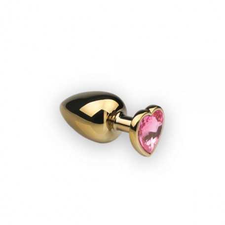 Анальная пробка,Gold Heart Pink Topaz, M