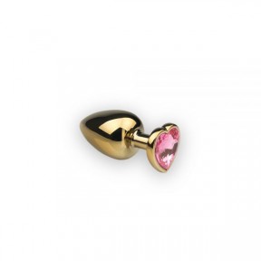 Анальная пробка,Gold Heart Pink Topaz, S