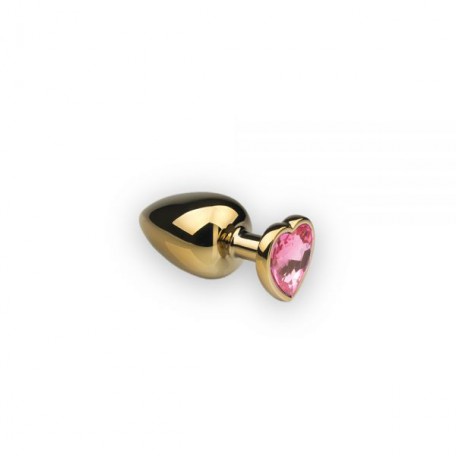 Анальная пробка,Gold Heart Pink Topaz, S