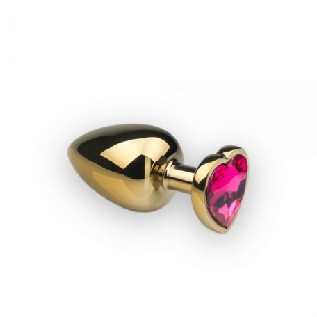 Анальная пробка,Gold Heart Pink-Rhodolite, L