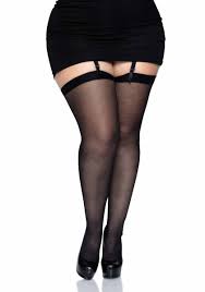 Leg Avenue Sheer backseam stockings Black, plus size - Прозрачные чулки со швом (черный)